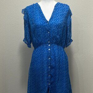 Esqualo blue and white leaf pattern flowy dress, size 10